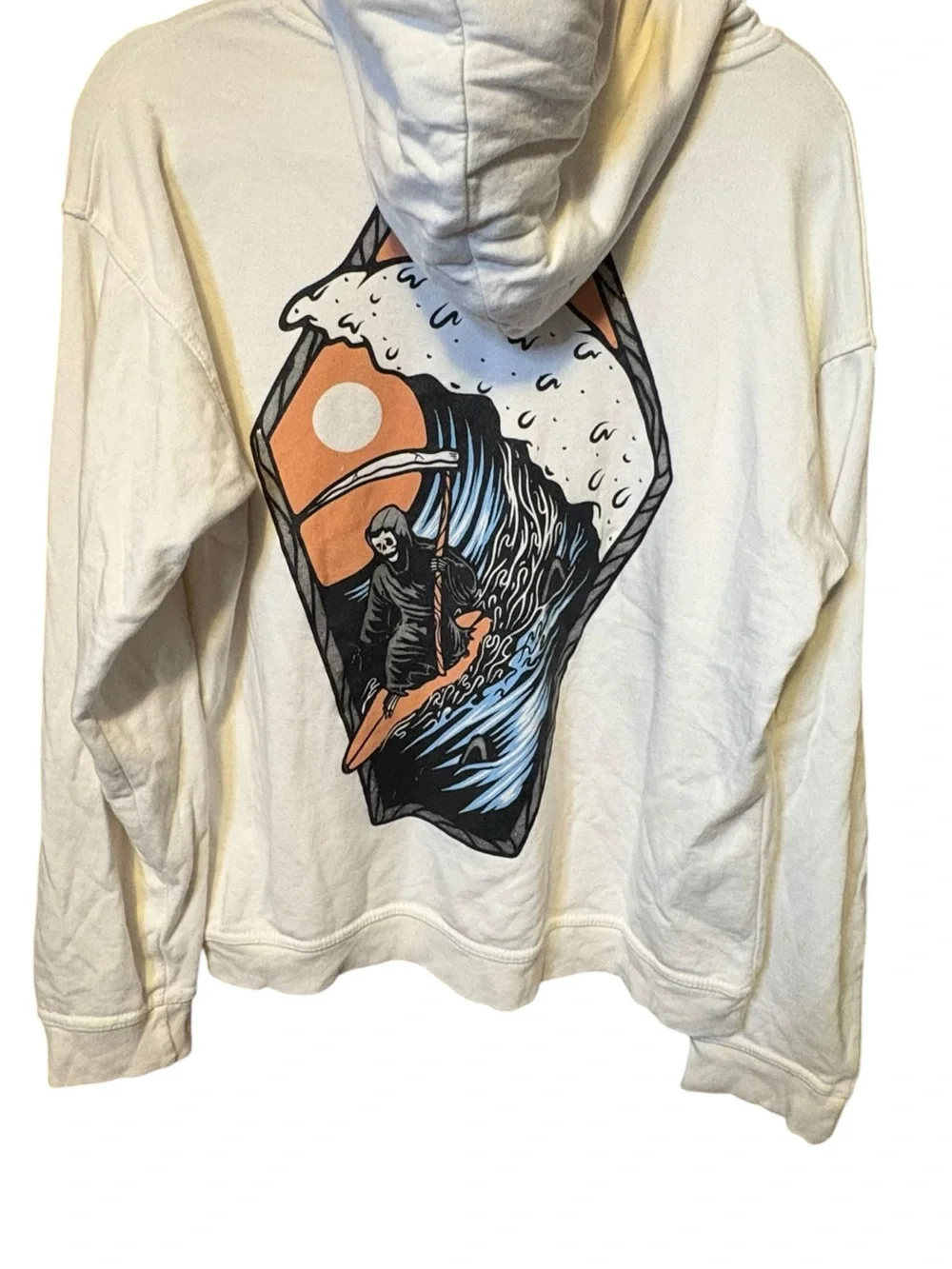 Call Your Mother Grim Reaper Surf Graphic Hoodie Unisex Large Cream